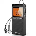 AM FM Portable Radio Personal Radio with Excellent Reception Battery Operated by 2 AAA Batteries with Stero Earphone, Large LCD Screen, Digtail Alarm Clock Radio