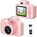 Macchina Fotografica Bambini 12MP Selfie Ricaricabile Fotocamera Digitale Bambina Musicale Videocamera per Ragazze Ragazzi 3-10 Anni con Scheda 32 GB, Regali Giocattolo di Natale & Compleanno – Rosa