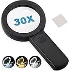 Nazano Magnifying Glass with 18 LED Lights, 30X Handheld Large Magnifying Glass with 3 Modes, Illuminated Magnifier Glass for Seniors Read, Coins, Stamps, Map, Inspection -with a Lens Cloth (Black)