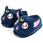 Glopastel Katze Luna Hausschuhe | Süße Anime Moon Fuzzy Slip-On Hausschuhe | Einheitsgröße Erwachsene Damen Herren (Blau)