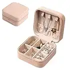 Eucomir Boite a Bijoux,Boîte à Bijoux pour Femme,Petite Organisateur de Bijoux de Voyage en Cuir PU,Organisateur de Boîte à Bijoux Portable,Coffret à Bijoux pour Ranger Bagues/Colliers/Bracelets, Rose