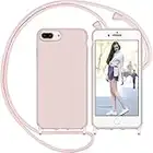 Nupcknn Liquid Silikon Handykette Hülle für iPhone 7 Plus/iPhone 8 Plus/iPhone 6s Plus Hülle Necklace(abnehmbar) Hülle mit Kordel zum Umhängen Handy Schutzhülle mit Band (Rosegold, 5.5")