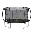 Ultrasport Trampoline de jardin de 366 cm de diamètre, cordes élastiques au lieu de ressorts, pas de grincements, Charge max. de 150 kg, kit de trampoline complet, couleur : Noir