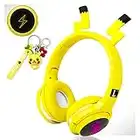 Wireless Headphones for Boys,Girls,Women,Kids,Teens Yellow Bluetooth Headset for Smartphones/iPhone/iPad/Laptop/PC/TV Children Over Ear Gaming Headset with Mic&LED Light&Foldable (Pikachu Yellow)