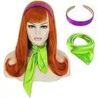 FOVER Daphne Wig for Women Orange Copper Daphne Costume Wigs for Girls with Scarft Headband for Halloween Party FE001OR