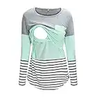 Nursing Tops Maternity Round Neck Stripe Patchwork Long Sleeve Breast Feeding Pregnant Woman Nursing Blouse Tops T-Shirt Tunic Tee Top Blouse 7-10 Days UK Stock Sale