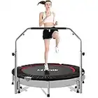 FirstE 48 inches Foldable Fitness Trampolines, Rebound Exercise Trampoline with 4 Level Adjustable Heights Foam Handrail, Jump Trampoline for Kids and Adults Indoor&Outdoor, Max Load 440lbs Silver