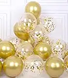 AULE Party Balloons Pack of 42 - Metallic Gold Balloons & Gold Confetti Balloons and 64ft Ribbons - 12 Inch Balloons Decorations Set