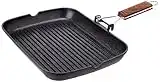 WECOOK! Ecochef Grill Asador Inducción Rayas 34 X 24cm, Antiadherente QUANTANIUM Ecológico sin PFOA, Aluminio Fundido, 5mm Espesor, Mango Madera Plegable, Apta Todas las Cocinas Vitrocerámica, Gas