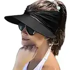 Muryobao Womens Sun Visor Hat Wide Brim Summer UPF 50+ UV Protection Beach Sport Cap, Black, One Size