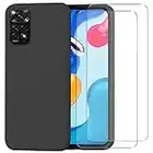 ISOI Coque pour Xiaomi Redmi Note 11/11s, Coque Silicone Liquide avec 2 Pièces Protecteur D'écran Gratuit en Verre Trempé,Housse Souple Coque en Caoutchouc Antichoc Ultra-Mince de Couleur Pure - Noir