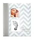 Pearhead First 5 Years Chevron Baby Memory Book with Included Clean-Touch Baby Safe Ink Pad to Create Baby's Handprint or Footprint, Keepsake Milestone Journal, UK English Version, Grey