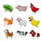 QYCX 9 Pcs Walking Animal Balloons, Farm Animal Balloons, Air Walker Balloons Foil Helium Aluminum Animal Balloons for Birthday Party Supplies Animal Theme Birthday Party Decorations BBQ Party Décor Baby Shower Wedding (Pony, Duck, Rooster, Cow, Pig, Sheep, Frog, Cat, Dog)