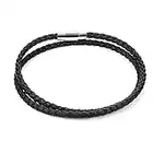 ASTER Leather Bracelet Double Wrap Braided Leather Bracelet for Men Women Stainless Steel Closure