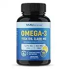 Omega 3 Fish Oil Capsules 3600mg | 180 Liquid Softgel Pills | Concentrated EPA & DHA Supplement | More Omega-3 with XL Servings | 1296mg EPA, 864mg DHA | Burpless, No Fishy Aftertaste, Lemon Flavor