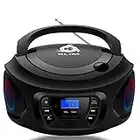 KLIM Boombox Radio mit CD Player - NEU 2023 - FM-Radio, CD Player, Bluetooth, MP3, USB, AUX - Inklusive wiederaufladbaren Akkus - Kabelgebundene und kabellose Modi - Kompakt und robust (Schwarz)