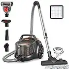 Aspiron Canister Vacuum Cleaner, 1200W Lightweight Bagless Vacuum Cleaner, 3.7QT Large Dust Cup, Automatic Cord Rewind, 5 Tools, HEPA Filter, Variable Speed Portable Vacuum for Hard Floors, Car, Pet