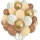 Luftballons Braun Beige, 60 Stück 12 Zoll Kaffee Braun Aprikose Latex Ballons, Sand Weiß Cream Ballons, Metallic Gold Luftballons Set mit Band Geburtstag Babyparty Safari Dschungel Party Deko