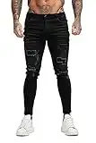 GINGTTO Vaqueros Hombre Rotos Skinny Fit Slim Pitillo Denim Pantalones Ajustado Casual Negro Jeans 32W/30L