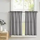 TOPICK Scheibengardine Bistrogardine Blickdicht Vorhang Fenstervorhang Gardine Gaze Schals Halbtransparent Fensterschal für Küche Wohnzimmer Landhaus 2er-Set 90Bx60H(cm) Grau