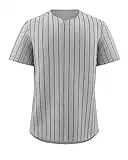 Freecustom Plain Mens Baseball Jersey Button Down Shirts Short Sleeve Hip Hop Sports Uniform Plus Size, Grey/Black Stripe, Large