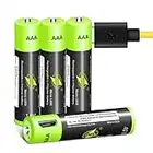 AAA Pile [4 Pezzi], Batterie al Litio Ricaricabili USB 1,5 V 600 mAh, Più di 1000 Cicli Ricarica Riciclabile Batteria Agli Ioni di Litio Tripla A, con Cavo di Ricarica Micro USB 4 in 1 Ricarica Rapida