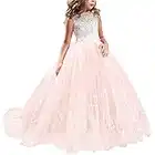 TTYAOVO Filles Sol Longueur Dentelle Princesse Mariage Robe Tulle Robe (Taille170) 14-15 Ans 406 Rose