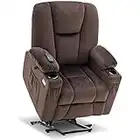 MCombo Electric Power Lift Recliner Chair with Extended Footrest for Elderly People, 3 Positions, Hand Remote Control, Lumbar Pillow, 2 Cup Holders, USB Ports, 2 Side Pockets 7507 (Fabric,Brown)