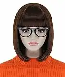 Bopocoko Brown Bob Wigs for Velma Costume Women Girls with 1*Black Glasses Short Bob Hair Wig with Bangs Natural Cute Synthetic Colorful Wigs for Party Halloween BU027DBR