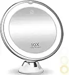 WRSNGH 10X Magnifying Makeup Mirror with Lights, 3 Color Lighting, Bathroom Shower Mirror with Suction Cup, Intelligent Switch, 360 Degree Rotation, Portable for Detailed Makeup, Close Skincare