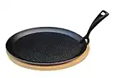 HAWOK Cast Iron Fajita Skillet Japanese Steak Plate (10"x7") with Cast Iron Movable Handle and Bamboo Tray