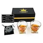 Whiskey Glas Set von 2 Crystal Old Fashioned Glas 10oz für Scotch oder Bourbon Cocktail Glaswaren Geburtstag Weihnachten Geschenke für Männer (mit 9 Granit Chilling Whiskey Stones + Velvet Bag)