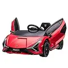 HOMCOM Coche Eléctrico Lamborghini SIAN 12V para Niños de +3 Años con Mando a Distancia Apertura de Puerta Música MP3 USB y Faros 3-8 km/h 108x62x40 cm Rojo