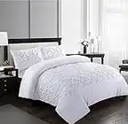 SeventhStitch Luxury Pintuck Duvet Cover with Pillow Cases 100% Microfiber White Quilt Covers Pin tuck Bedding Bed Set Double King Super King Size (White, Super King) (D-11)