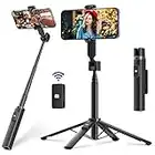 Selfie Stick Tripod Kimwood Phone Tripod with Ultra Sturdy Quadripod Design, Up to 40" Extendable Selfie Stick with Remote Bluetooth for iPhone and All Cell Phone, Compact Lightweight