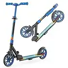 HOVERFLY KH8 Foldable Kick Scooter with Ultra 5.1inch Wide Deck, 8inch PU Wheels, 3 Adjustable Height, Smooth ABEC 9 Bearings for 8 Years Old up Teens and Adults (Blue)