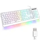 KLIM Chroma Clavier Gamer AZERTY FR - Nouveauté 2023 - Silencieux USB - Clavier Filaire Rétroéclairé LED - PC Gaming PS4 PS5 Mac - Blanc