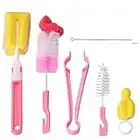 Babyflaschenreiniger bürste, flaschenbürste baby, Lange Griff Flaschen Reiniger, Schlauchbürste Set, für das Waschen von Babyflasche Sport Wasser Flaschen, Tee Kessel, Karaffe Schmale (pink)