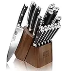 SHAN ZU Ensemble de Couteaux de Cuisine avec Bloc, Set de 14 Couteaux de Chef Allemands Professionnels avec Affûteur Fusil à Aiguiser