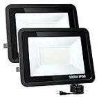 LKXDOV LED Flood Lights Outdoor, 100W 10000LM Outside Work Light with Plug IP66 Waterproof, 6000K Portable Exteriores Security Floodlights for Yard, Garden, Stadium, Playground (2 Pack)