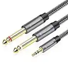 POSUGEAR Câble Audio 3.5mm vers Double 6.35mm 1M, 6.35 Mâle vers 3.5 Mâle Mono Y Splitter Jack Câble d'Instrument Nylon Tressé pour Haut-parleurs, Table de Mixage, Cinéma Maison etc.