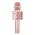 BONAOK Wireless Microphone Karaoke, Small Karaoke Mic Speaker, Rechargeable Bluetooth Mic for Partys, Karaoke Machine for Adults Kids, for iPhone,PC or All Smartphone(Rose Gold Plus)