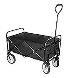 YSSOA Collapsible Garden Cart, Outdoor Camping Folding Wagon Utility, Garden Shopping Cart with 360 Degree Swivel Wheels & Adjustable Handle, 220lbs Weight Capacity, Black