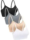 4 Pieces Neck Bralettes Wireless Cami Bra Tank Top Bra Sports Bra for Women Girls (Black, Light Grey, White, Pink,Medium)