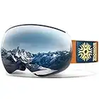 ZIONOR X4 PRO Ski Snowboard Snowmobile Goggles with Magnet Dual Layer Lens Anti-Fog UV400 Protection Spherical Design Anti-Slip Strap for Men Women (VLT 8.59% Blue Frame Revo Silver Lens)