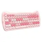 ZIYOU LANG 3060i Tastiera per Computer Carina Senza Fili, Lovely Cat Tastiera Bluetooth Sottile Retrò Silenziosa con Typewriter Round Matte Texture Keycap QWERTY per PC Laptop Mac-Colorato Rosa