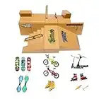 Kidsdream Skate Park Kit Ramp Parts for Finger Skateboard Ultimate Parks Training Props with 19 Pieces of Skateboards, Ramps, Skates, Scooters, Bikes and Caster Boards