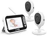 JSLBtech Baby Monitor Videocamera con Schermo LCD da 4,3", Visione Notturna Automatica, Monitoraggio della Temperatura, Funzione Interfono, Risparmio Energetico, Supporto Multi Camera(Due Telecamere)