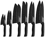 BRANIK 6Pc Black Kitchen Knife Sets with Protective Sheaths & Giftbox, Premium German Steel, Special Non-Stick Coating Making Them Dishwasher Safe.