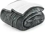 Utopia Bedding Sherpa Polyester Bed Blanket - 480GSM Plush Blanket Fleece Reversible Blanket for Bed and Couch (90x90 Inches), Grey, Queen